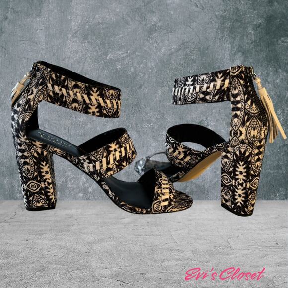 Nicole Miller Artelier Miami Printed Block Heel Sandal Retro Bold Fabric Sz 10M - Picture 8 of 10